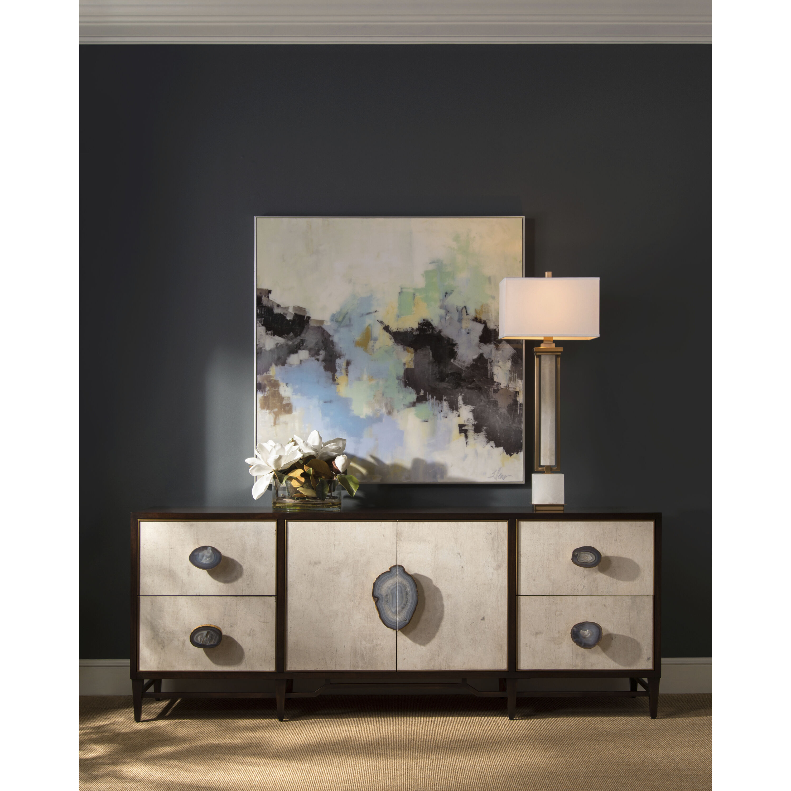 Mercia 87 inch American Black Walnut and Tiza Gesso Credenza